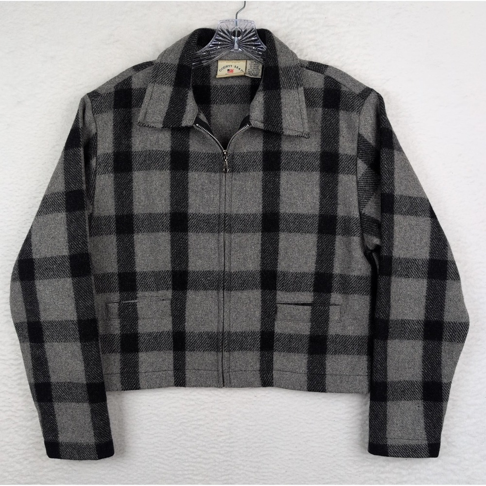 County Seat Outerwear Womens Size Medium Gray Plaid Cropped Fall Jacket